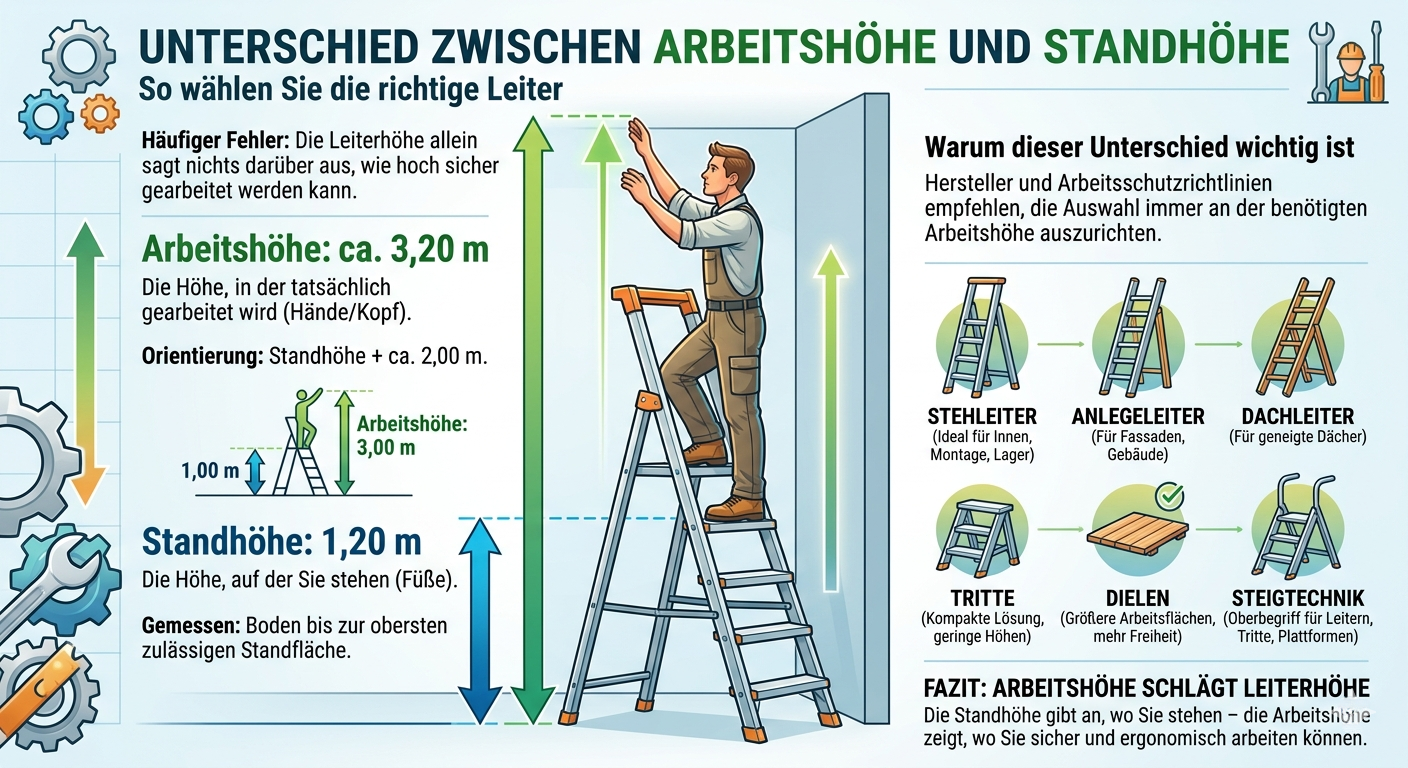 Unterschied zwischen Arbeitshöhe und Standhöhe