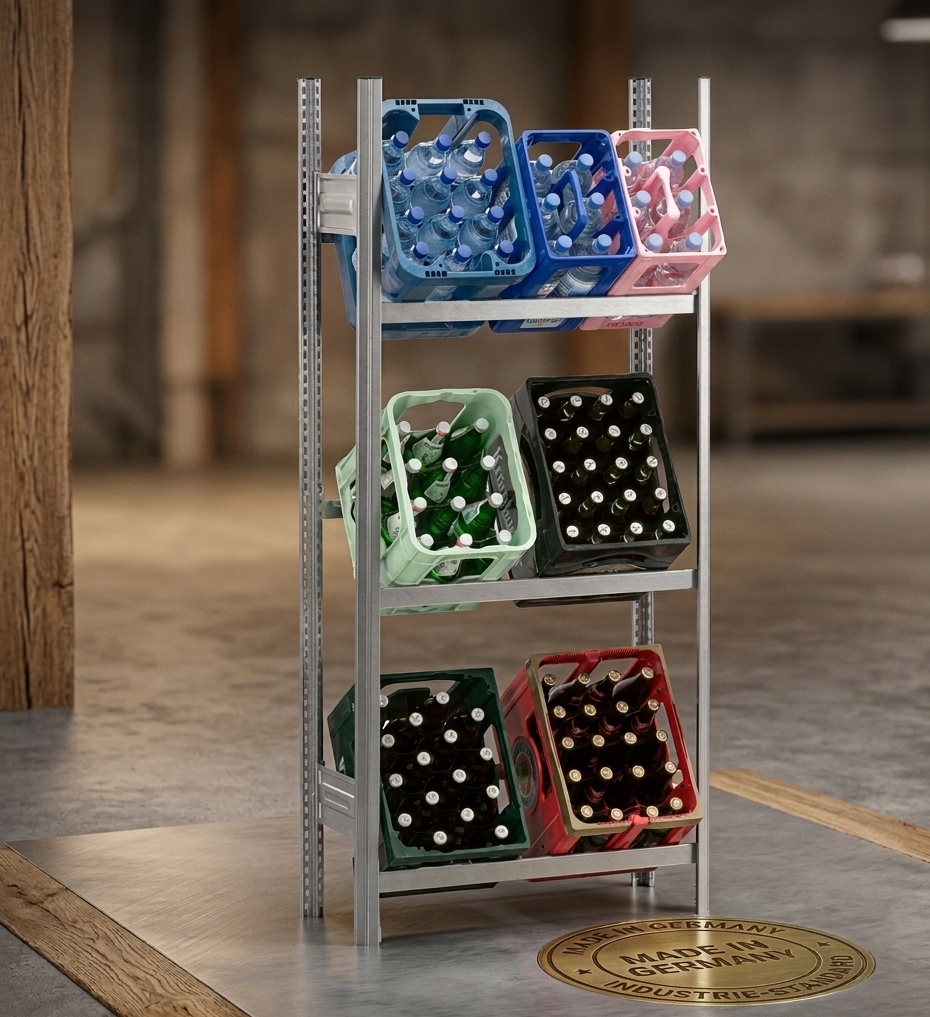 hochwertiges Getränkekistenregal aus Stahl