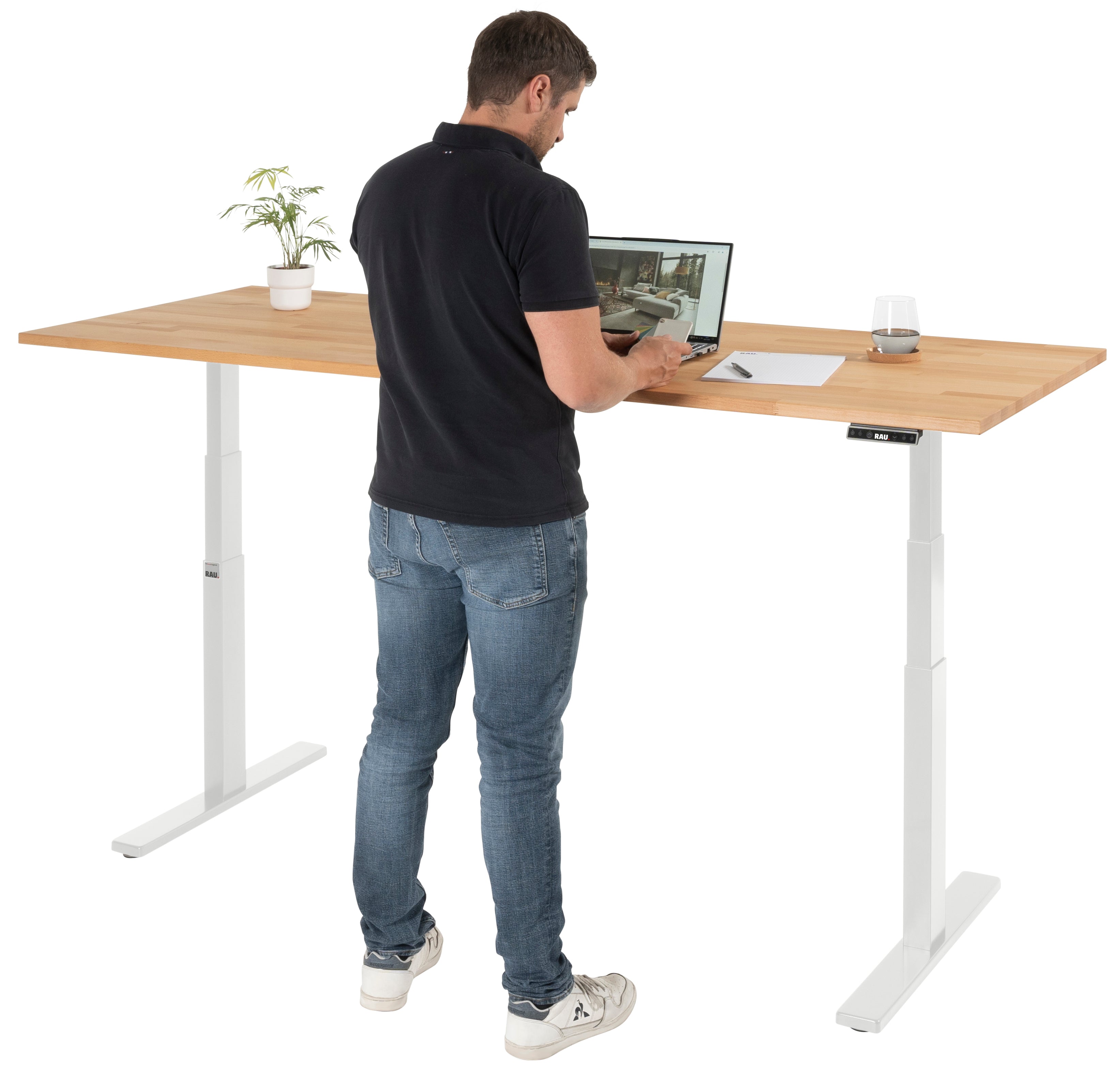 Schreibtisch adlatus 100, B2000xT800xH650-1300mm, lichtgrau, M-Platte-22 mm