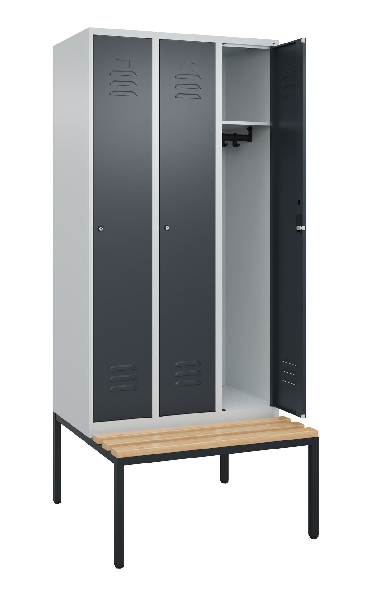 Spind 3 Abteile mit Sitzbank