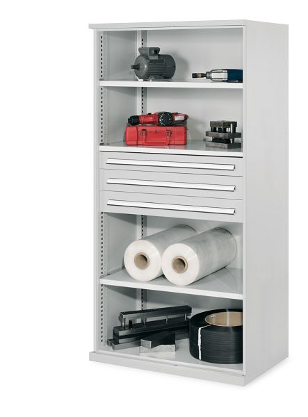 Schwerlastregal aus hellgrauen Stahl