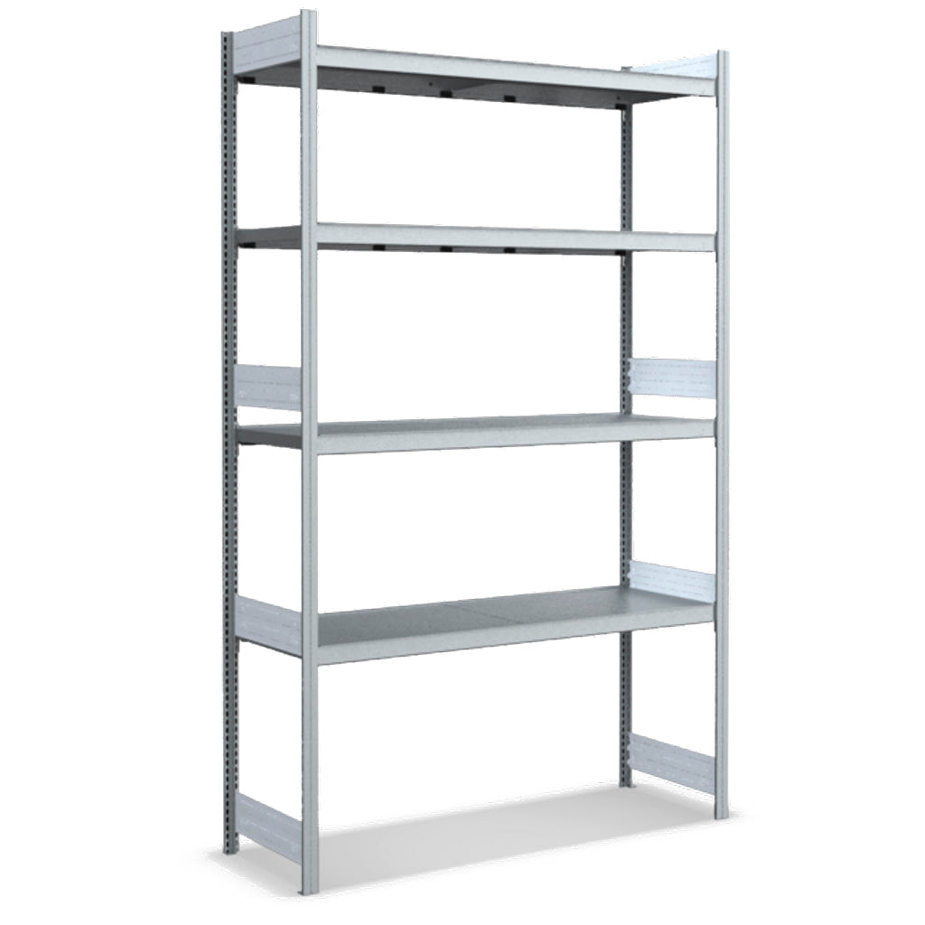 Großfachregal mit Stahlböden in glanzverzinkter Ausführung