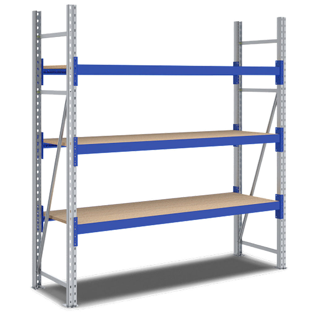 Weitspannregal System Flex von BITO mit Holzböden und 3 Lagerebenen