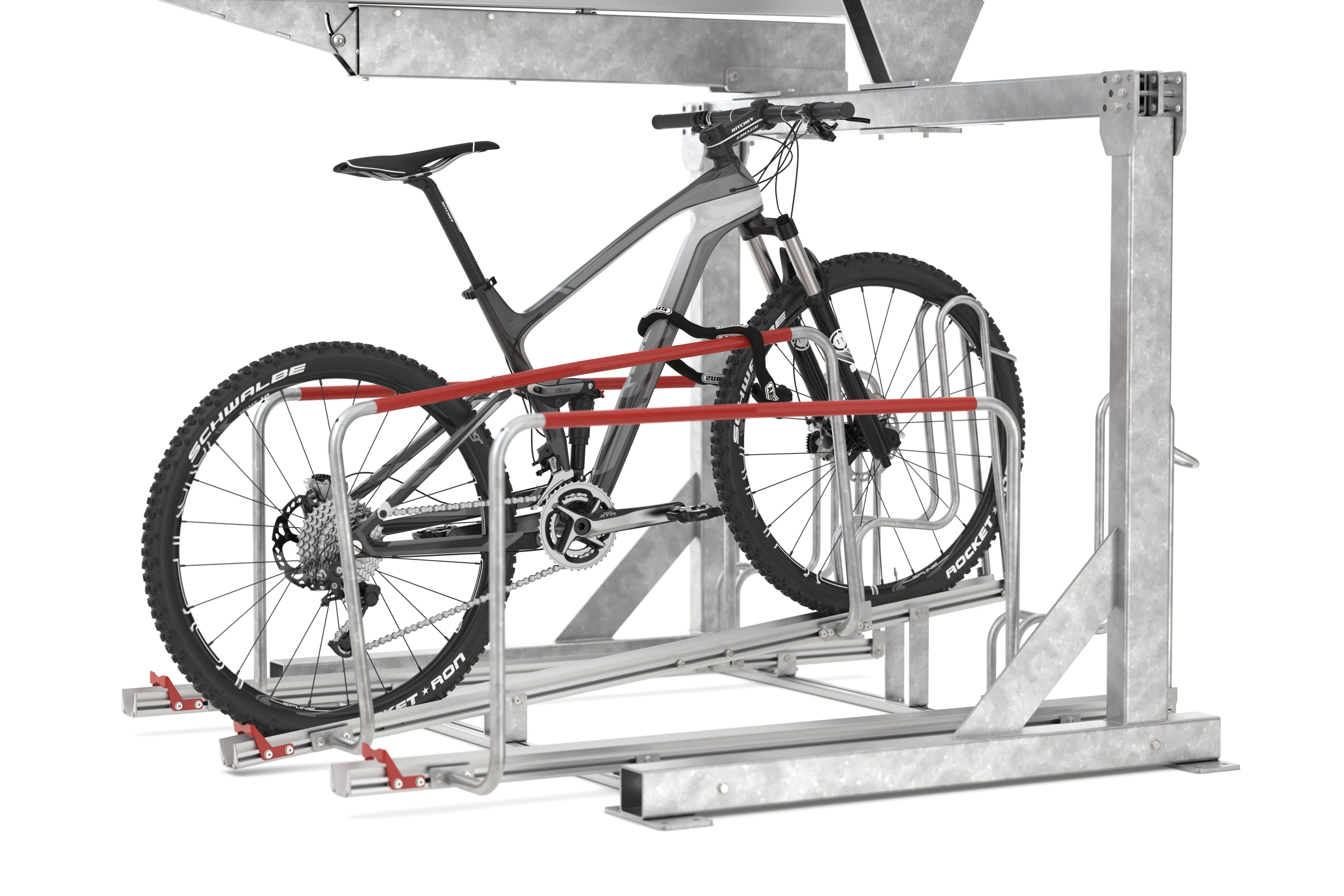 Unteres Abteil der Doppelstockhalterung mit grauem Rad