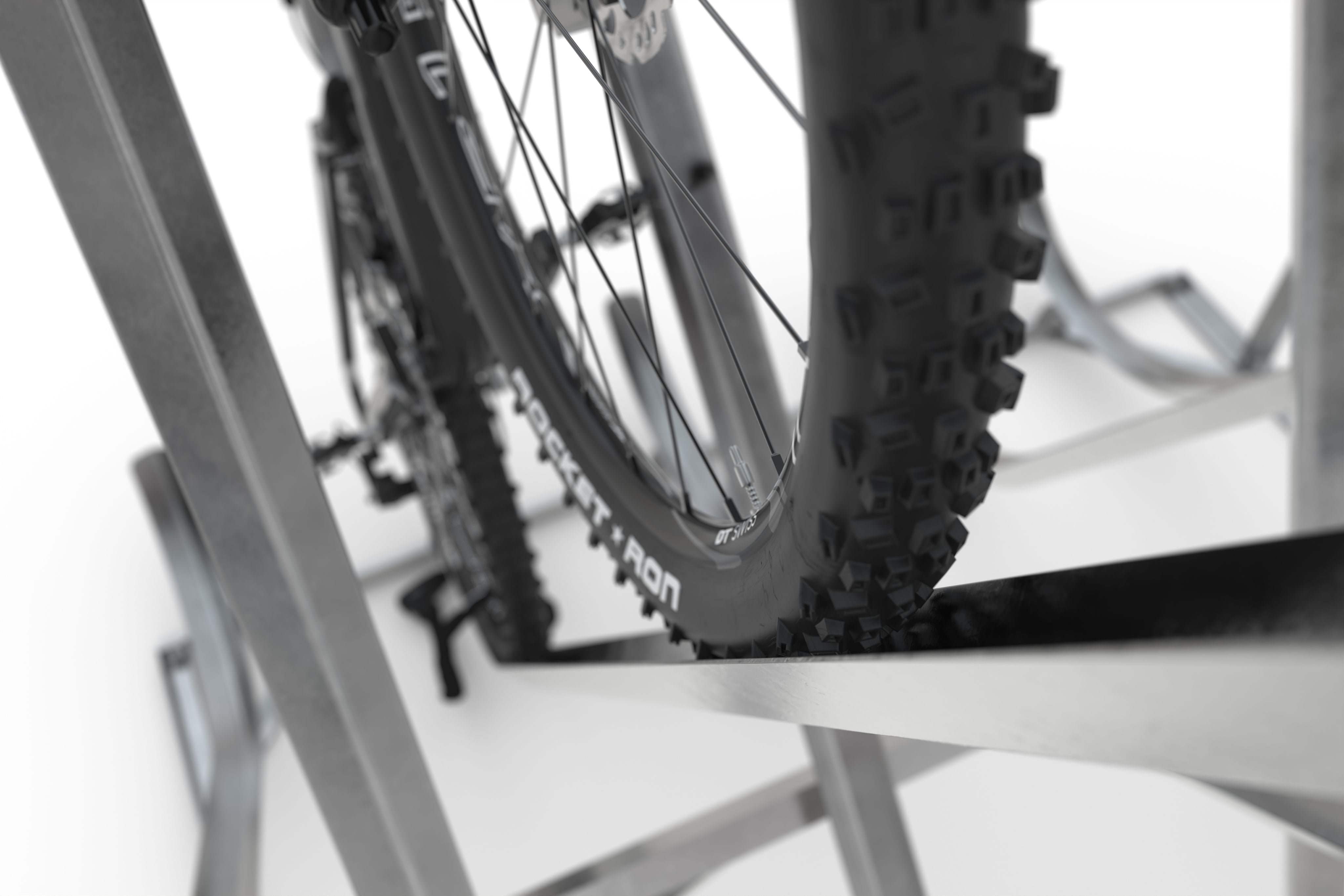 Reifenhalterung eines Schrägparksystems im Detail