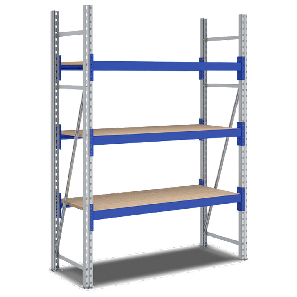 Weitspannregal System Flex von BITO mit Holzböden und 3 Lagerebenen