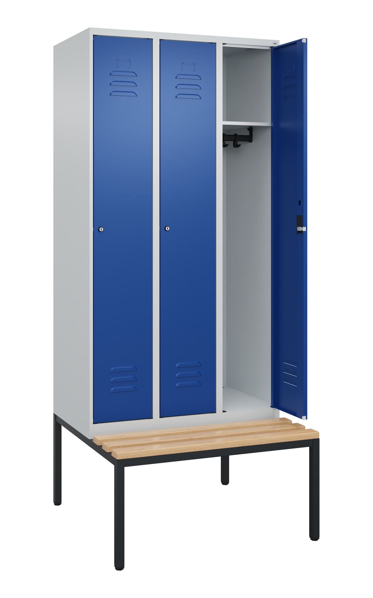 Spind 3 Abteile mit Sitzbank