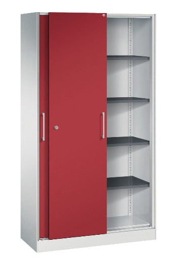 stabiler Schiebetürenschrank Innenansicht rubinrot 1980 mm Höhe