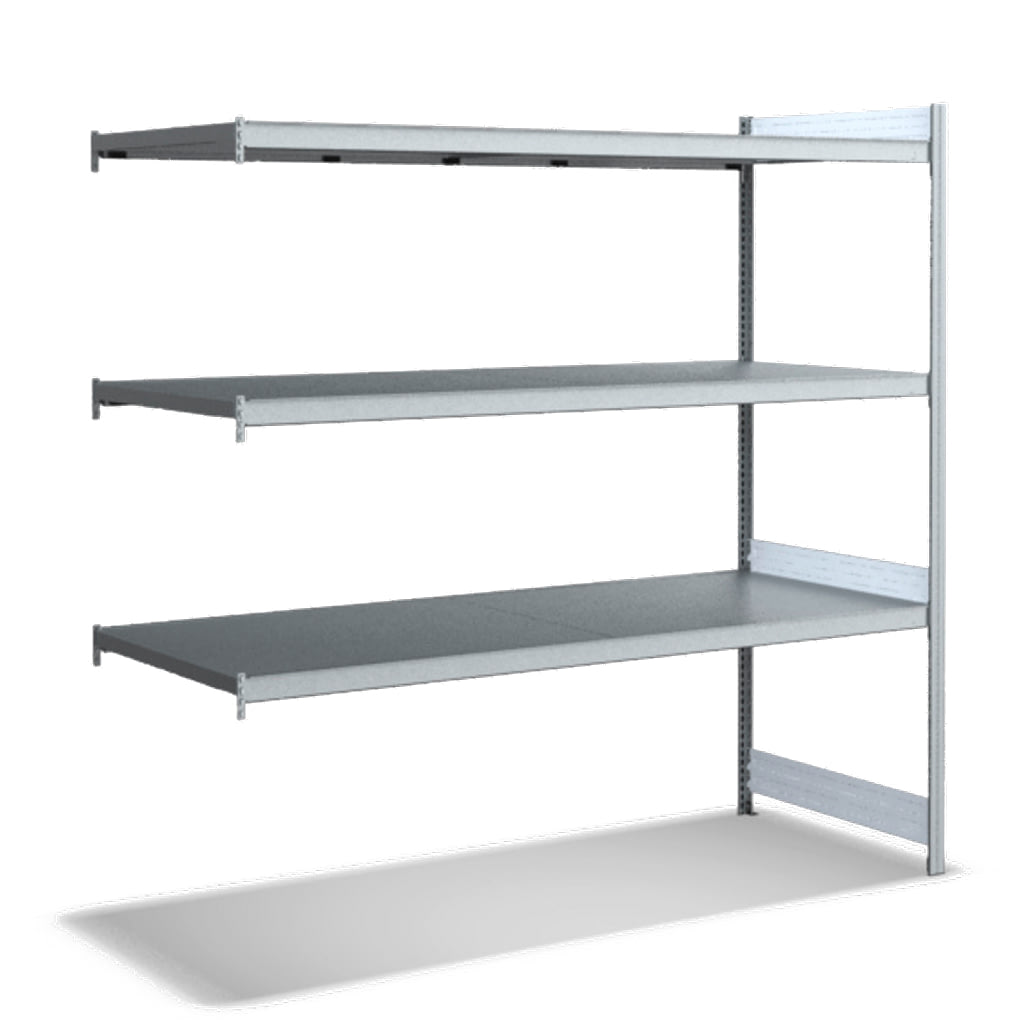Großfachregale mit Stahlböden Anbauregal glanzverzinkte Ausführung