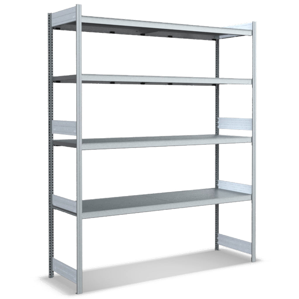 Großfachregal mit Stahlböden in glanzverzinkter Ausführung