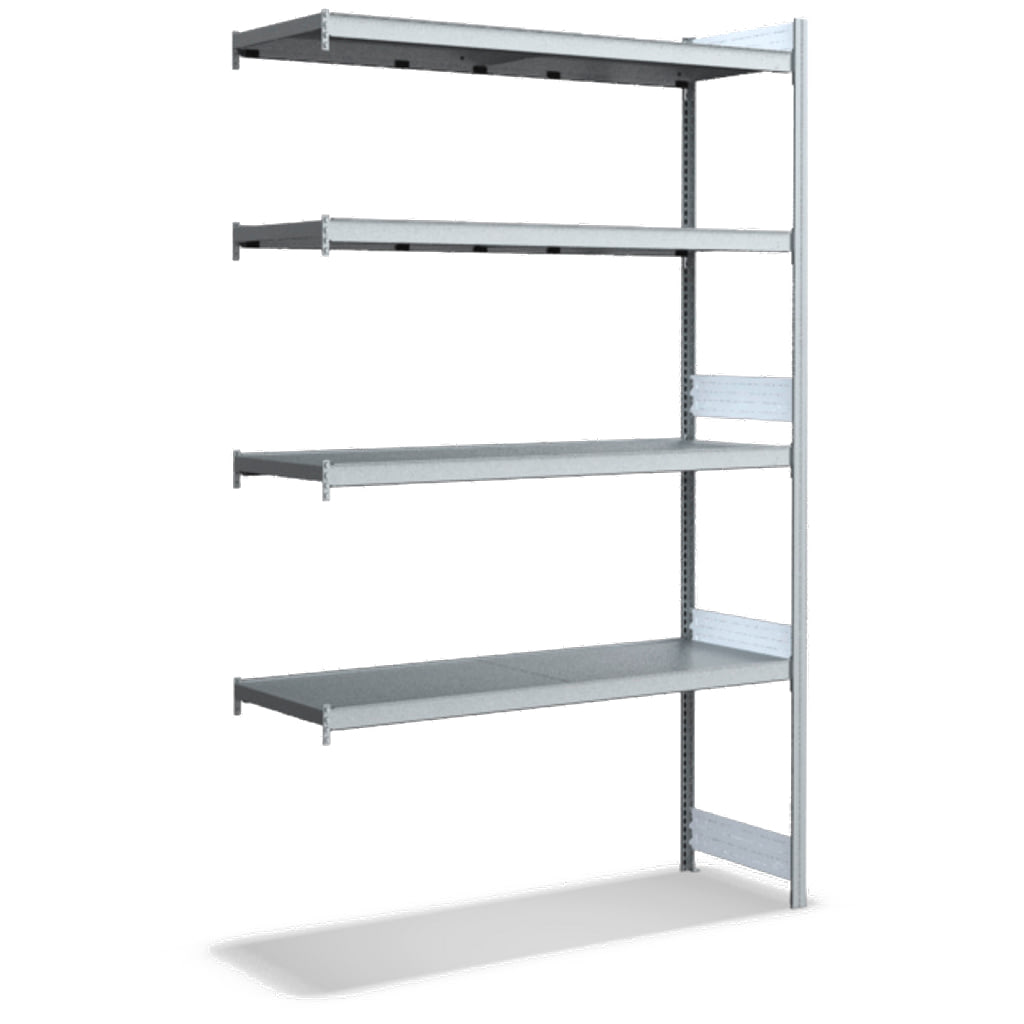 Großfachregale mit Stahlböden Anbauregal glanzverzinkte Ausführung