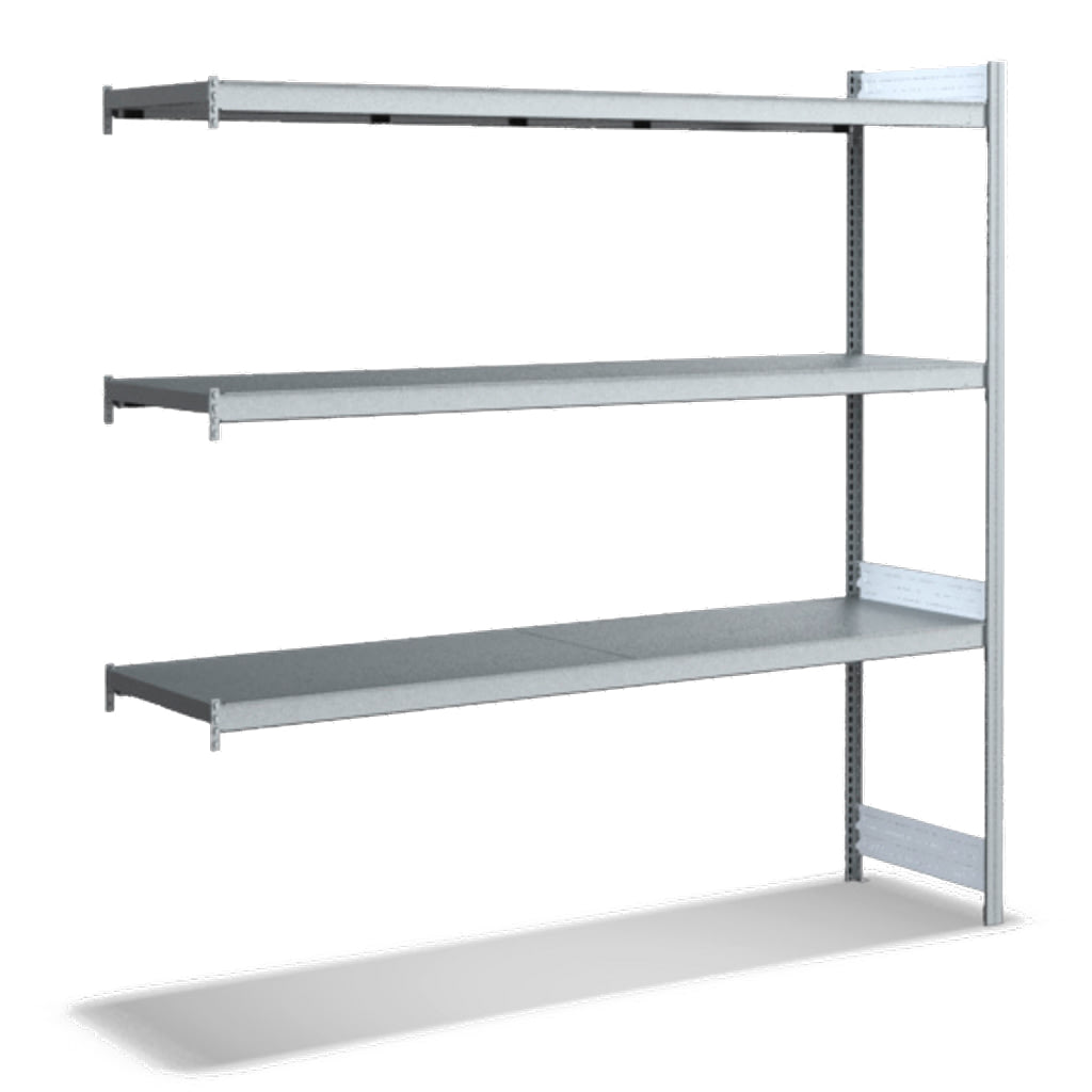 Großfachregale mit Stahlböden Anbauregal glanzverzinkte Ausführung