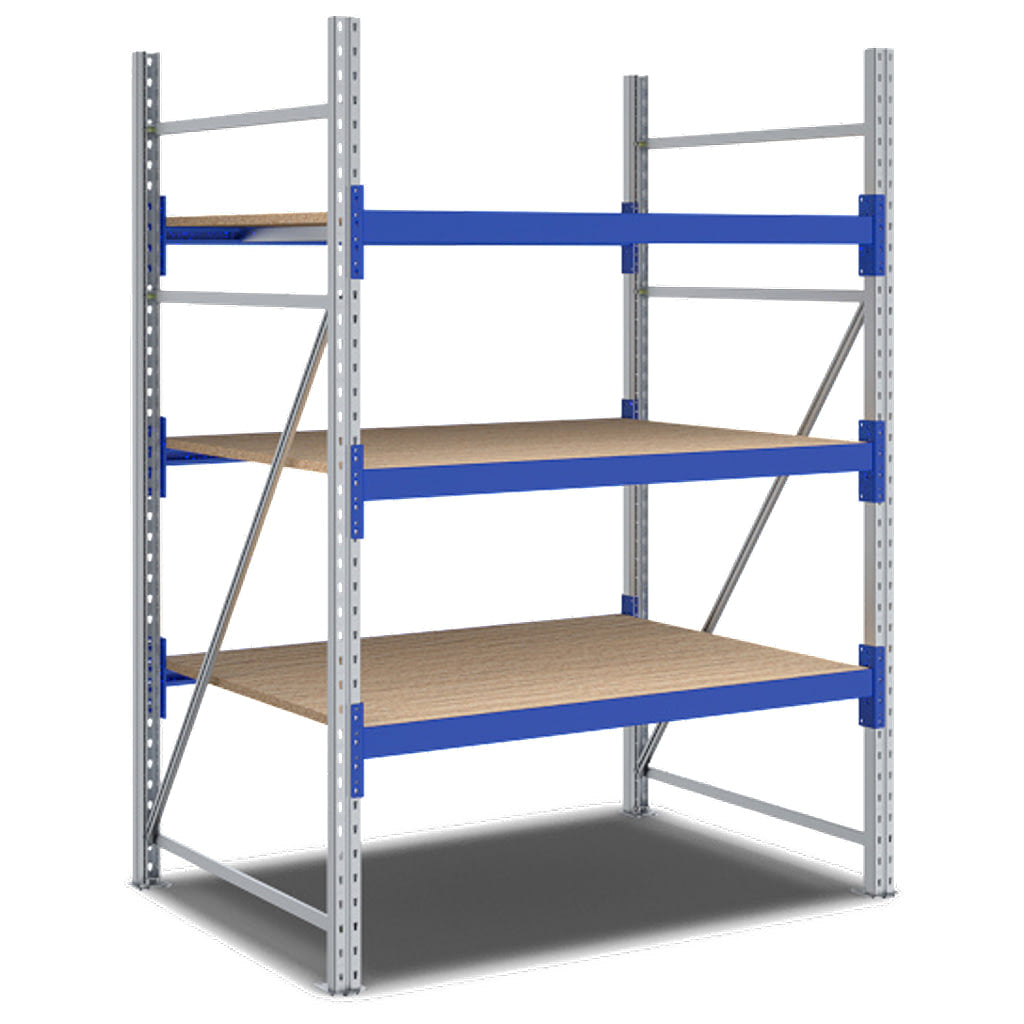 Weitspannregal System Flex von BITO mit Holzböden und 3 Lagerebenen