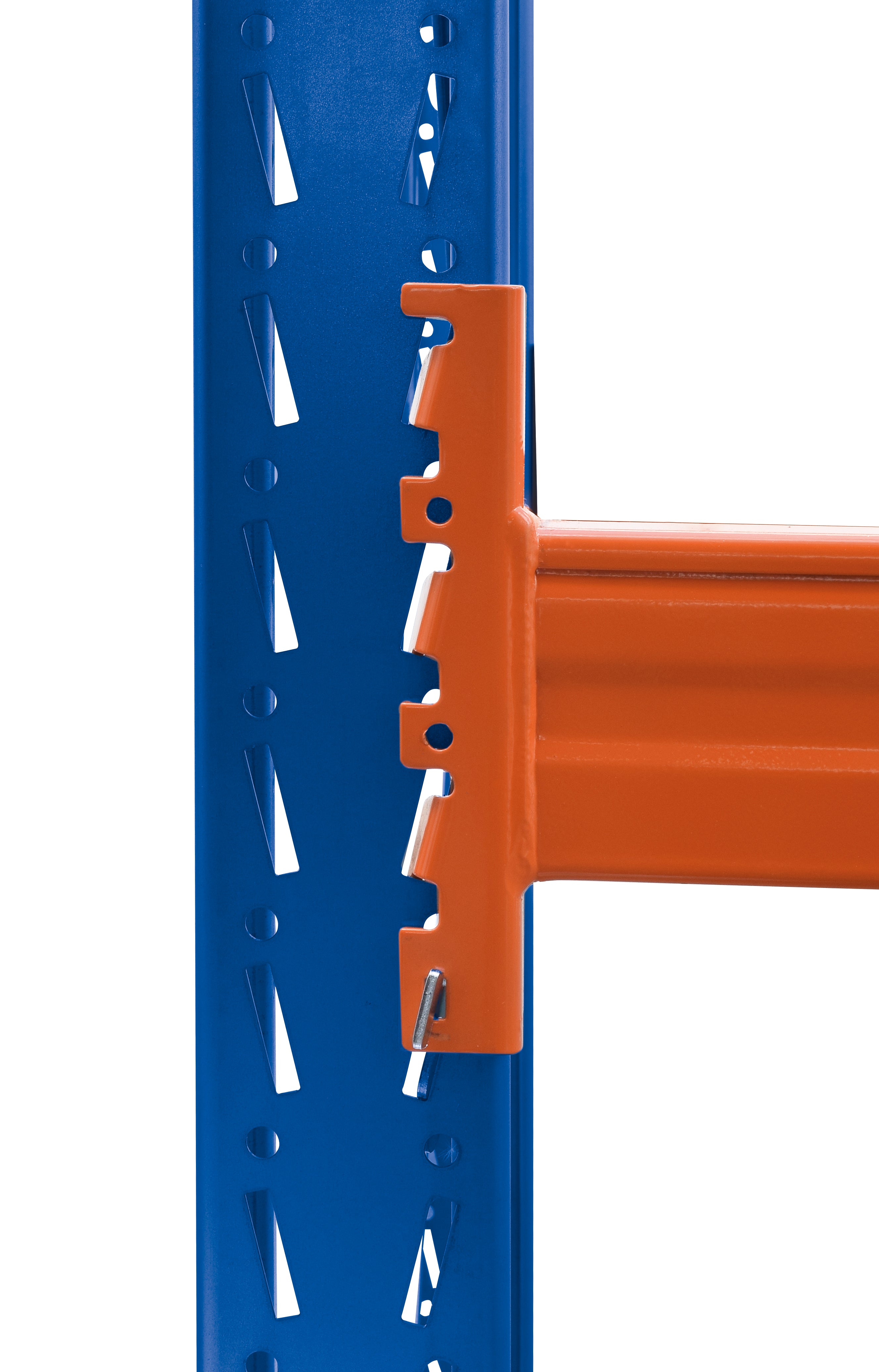 Einhängeklaue in Blau und Orange im Detail