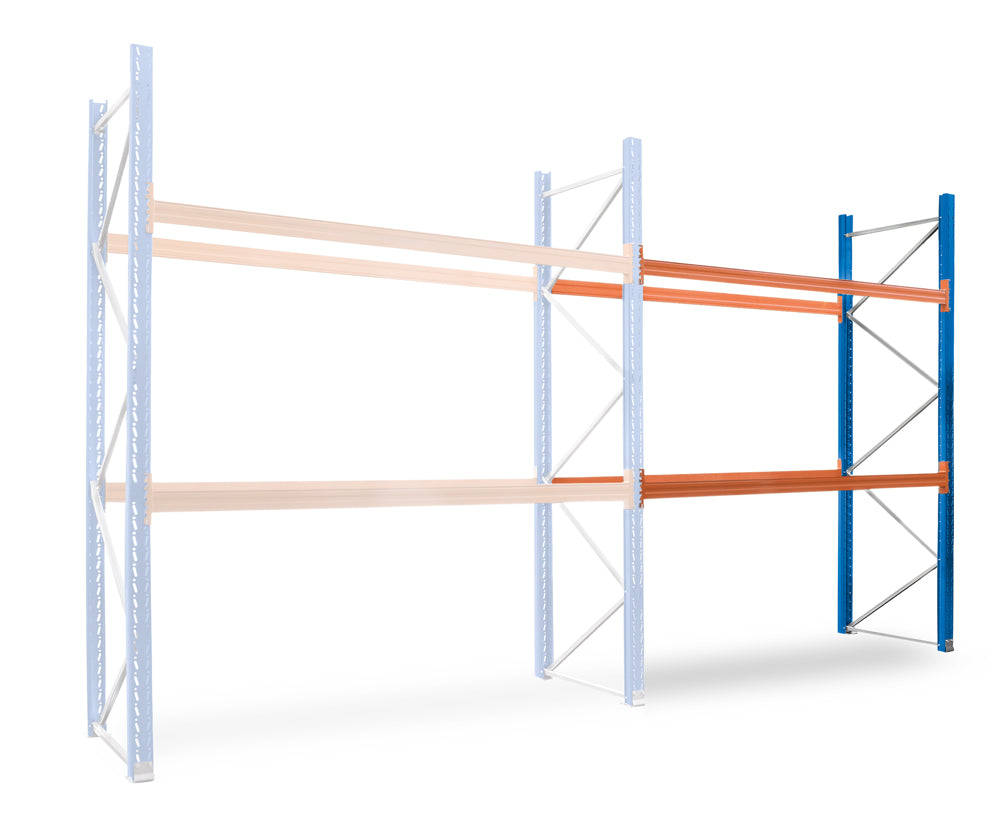 Anbaupalettenregal in Blau und Orange