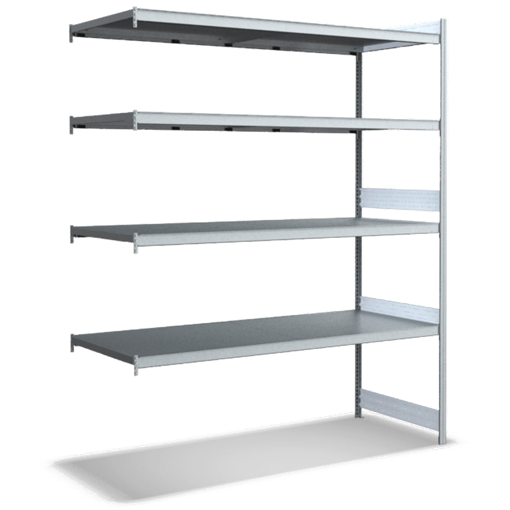 Großfachregale mit Stahlböden Anbauregal glanzverzinkte Ausführung