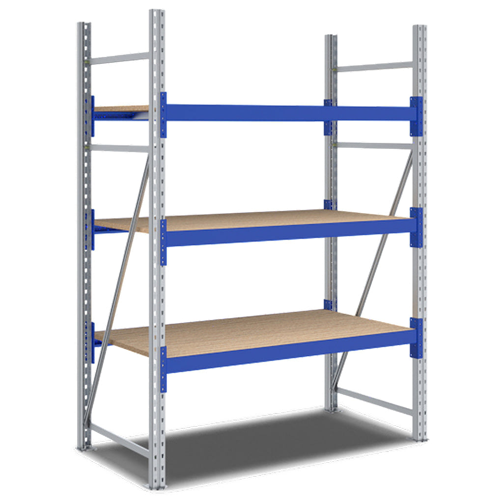 Weitspannregal System Flex von BITO mit Holzböden und 3 Lagerebenen