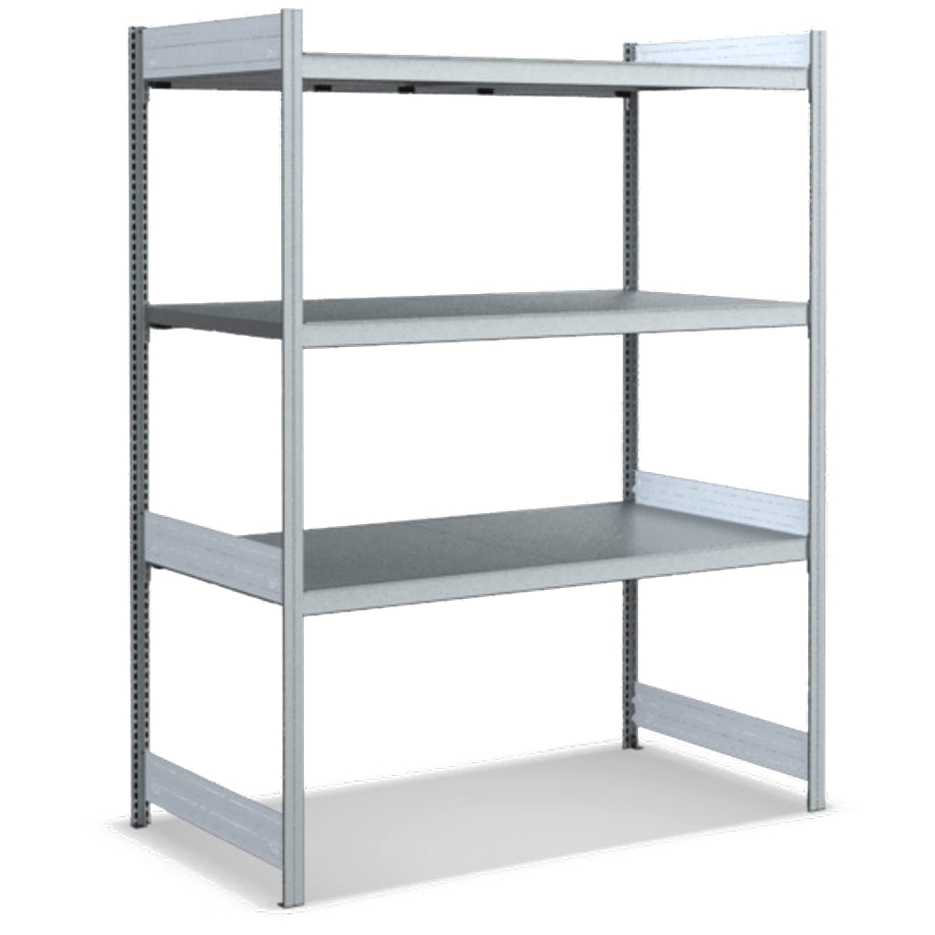 Großfachregal mit Stahlböden in glanzverzinkter Ausführung