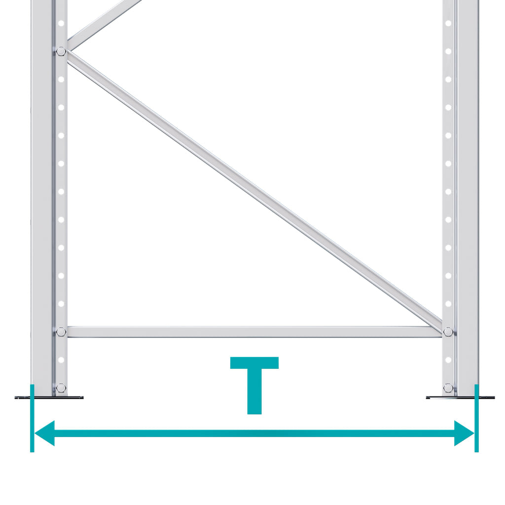 Palettenregal Stützrahmen mit Einzeichnung der Tiefe