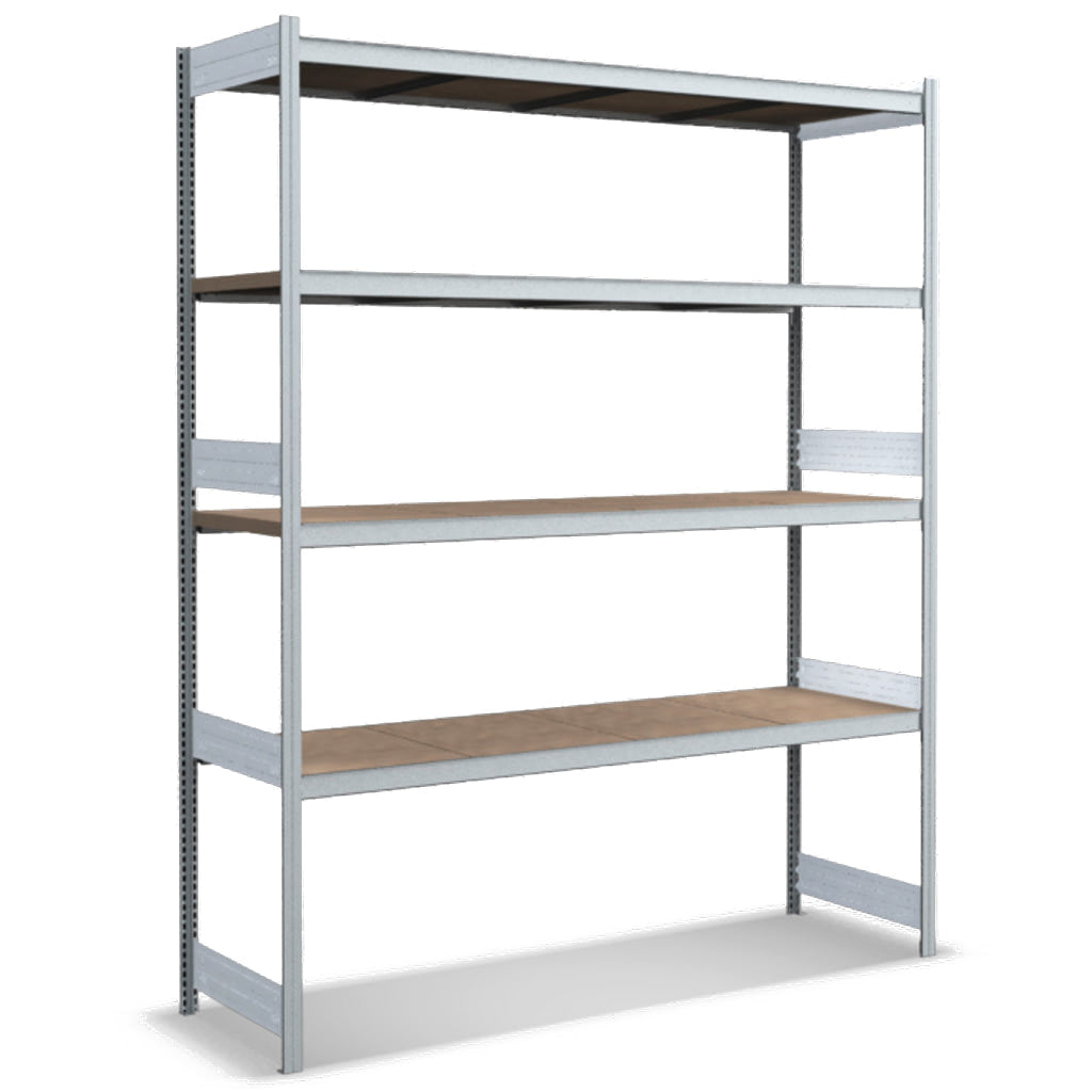 Großfachregale mit Spanplattenböden
Grundregal glanzverzinkte Ausführung