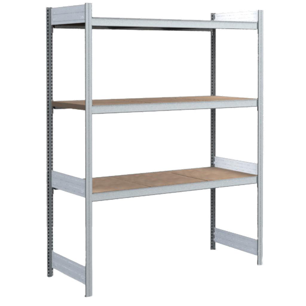 Großfachregale mit Spanplattenböden
Grundregal glanzverzinkte Ausführung