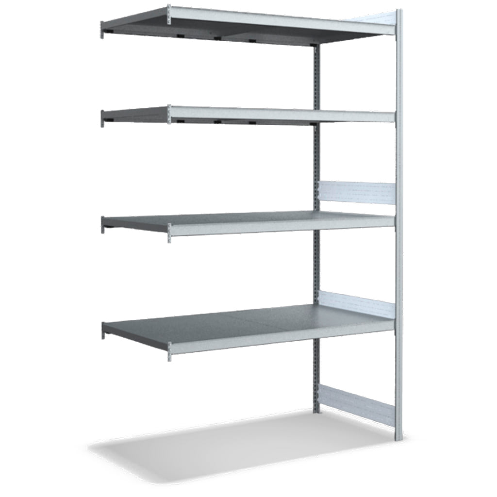 Großfachregale mit Stahlböden Anbauregal glanzverzinkte Ausführung