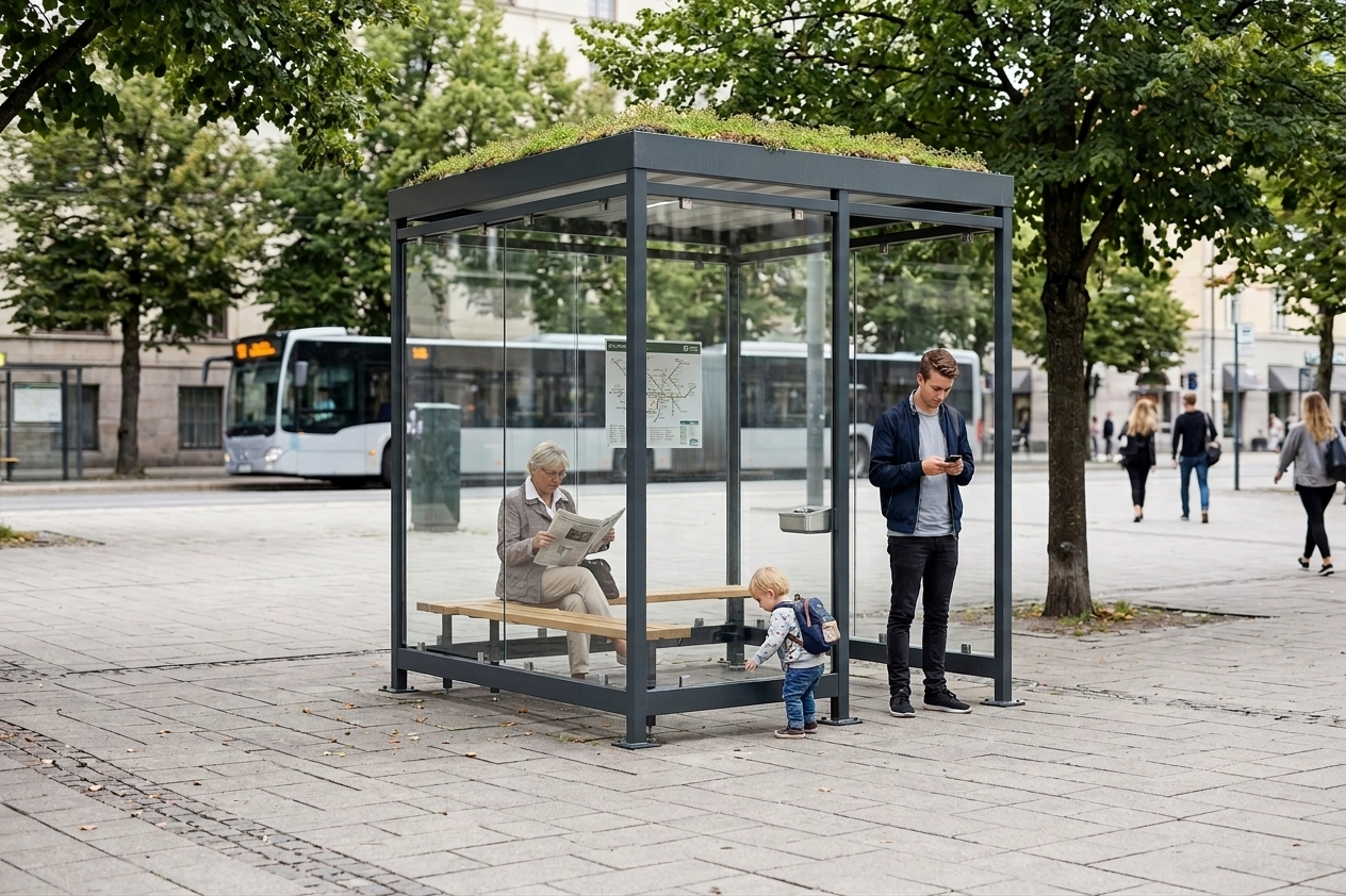 Raucherunterstand inklusive Begrünung, Sitzbank und Ascher als Bausatz