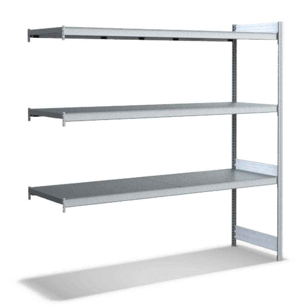 Großfachregale mit Stahlböden Anbauregal glanzverzinkte Ausführung