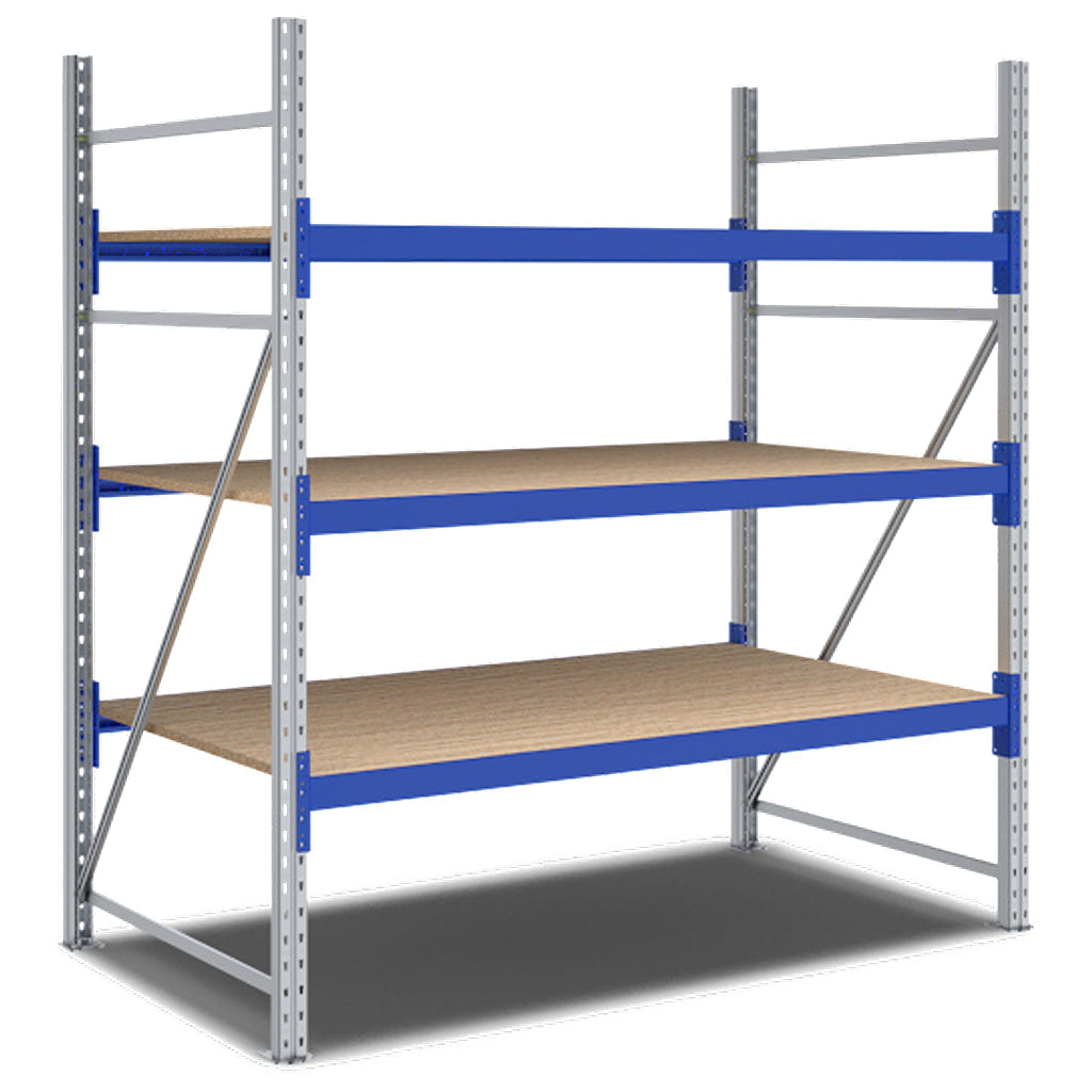 Weitspannregal System Flex von BITO mit Holzböden und 3 Lagerebenen