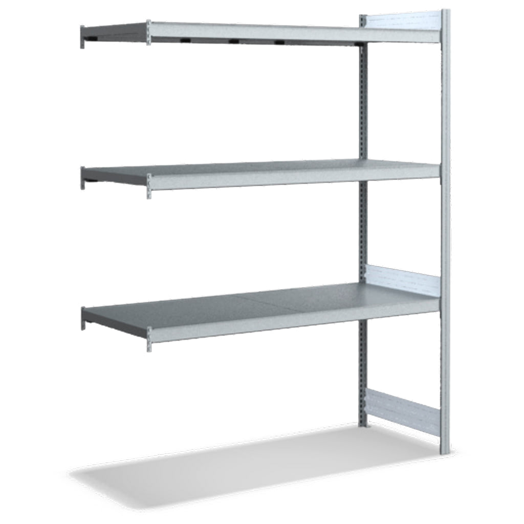 Großfachregale mit Stahlböden Anbauregal glanzverzinkte Ausführung