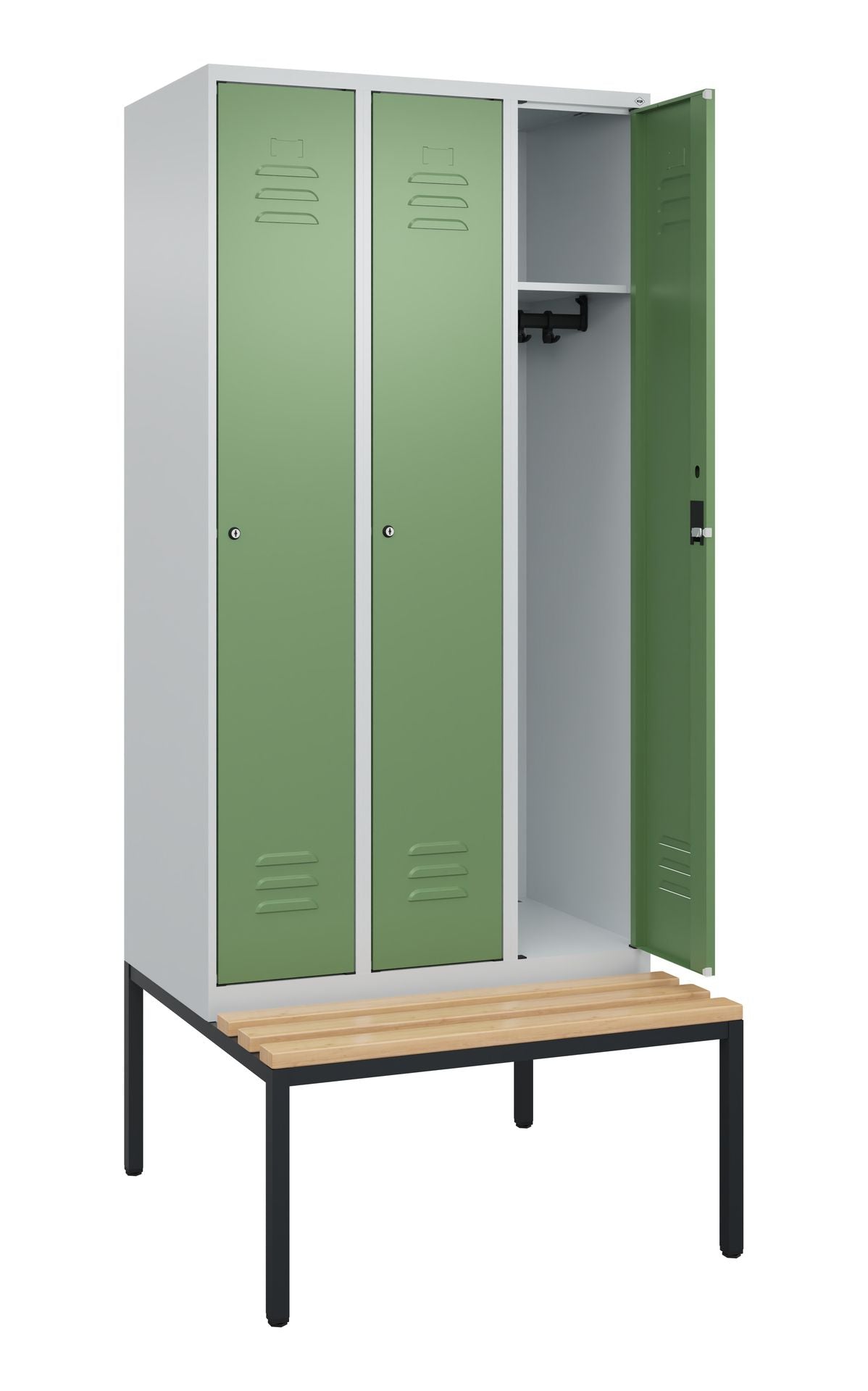 Spind 3 Abteile mit Sitzbank