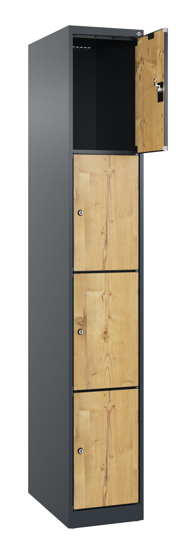 Schließfachschrank Evolo PLUS, 4 Fächer, 1850x300x500mm Dekor Fichte