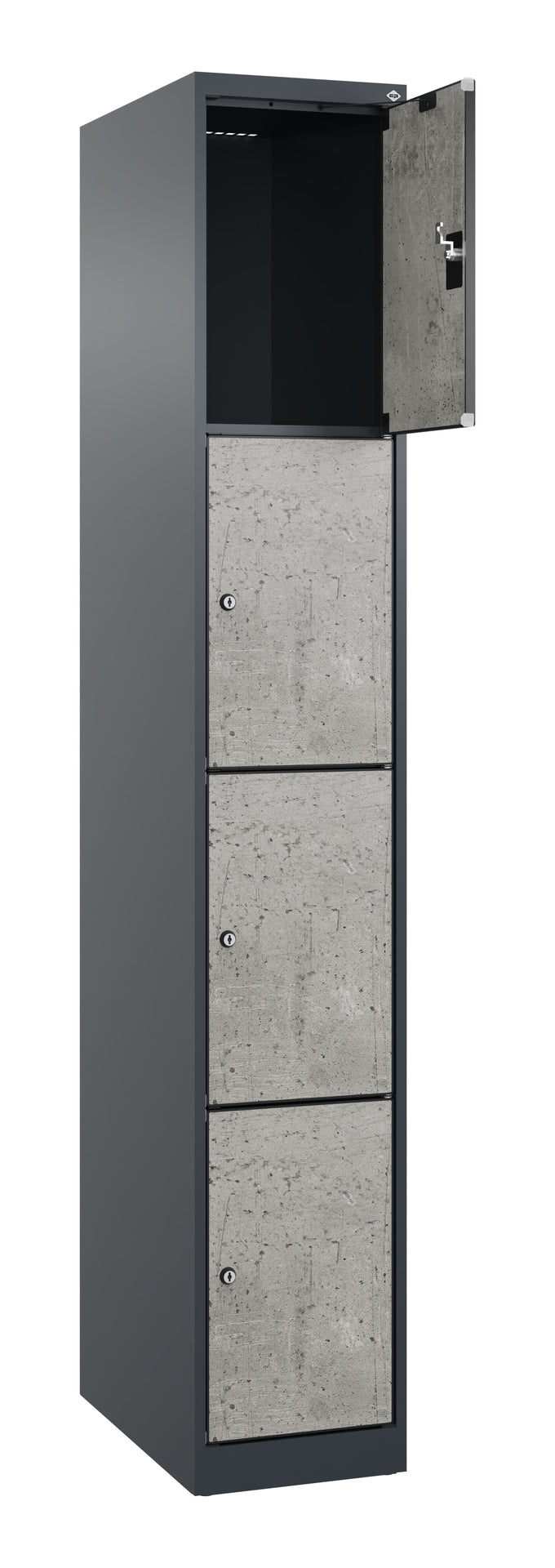 Schließfachschrank Evolo PLUS, 4 Fächer, 1850x300x500mm, Dekor Beton