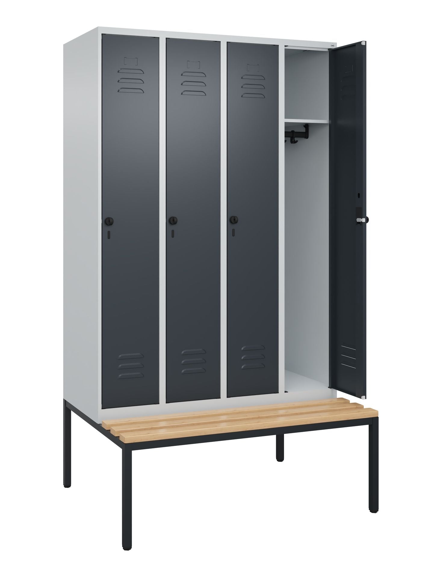 Spind 4 Abteile mit Sitzbank