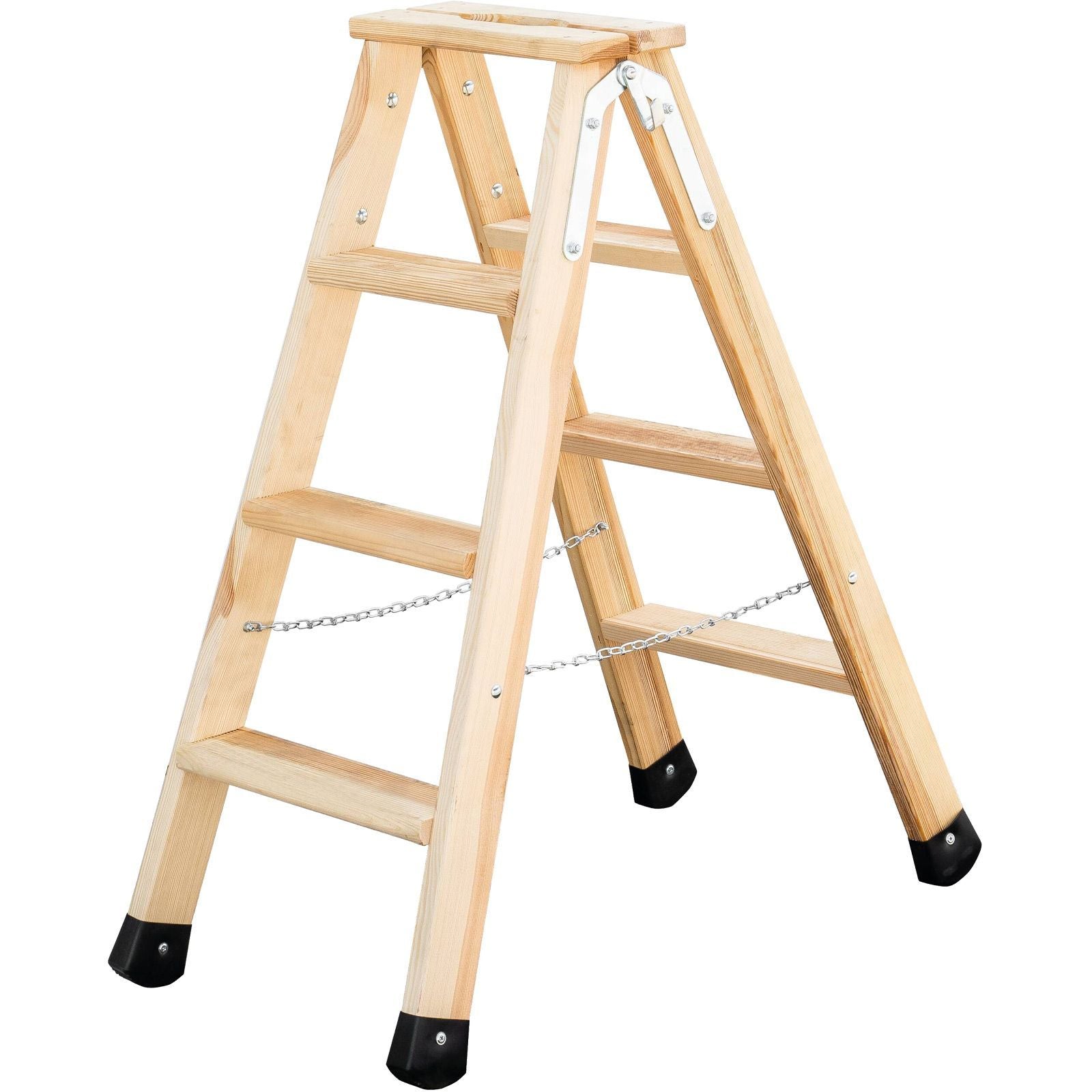 Stufen-Stehleiter aus Holz beidseitig begehbar 2x3 - 2x6 Traglast 150 kg