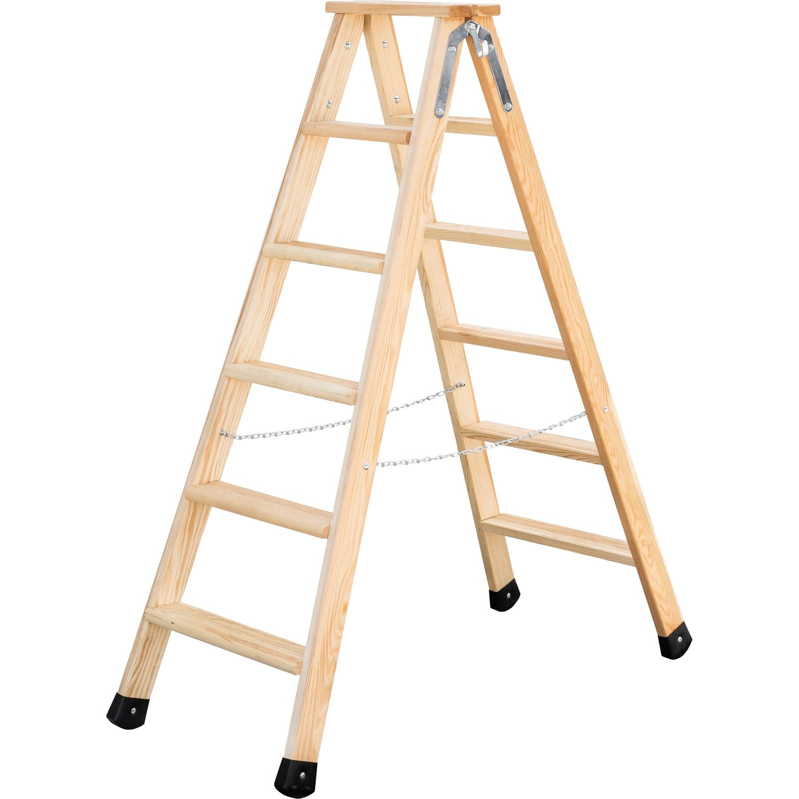 Stufen-Stehleiter aus Holz beidseitig begehbar 2x3 - 2x6 Traglast 150 kg