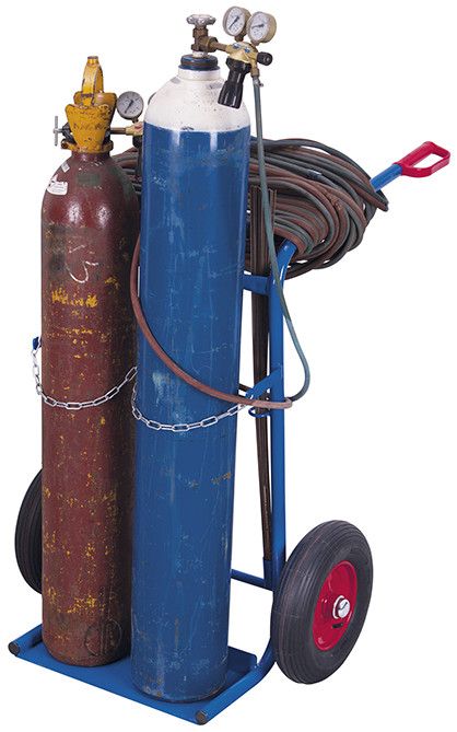 Stahlflaschenkarre mit 2 Stahlflaschen von VarioFit für Gewerbe und Industrie Traglast 200 kg