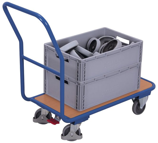 Magazinwagen als Plattformwagen von VarioFit in blau mit Box