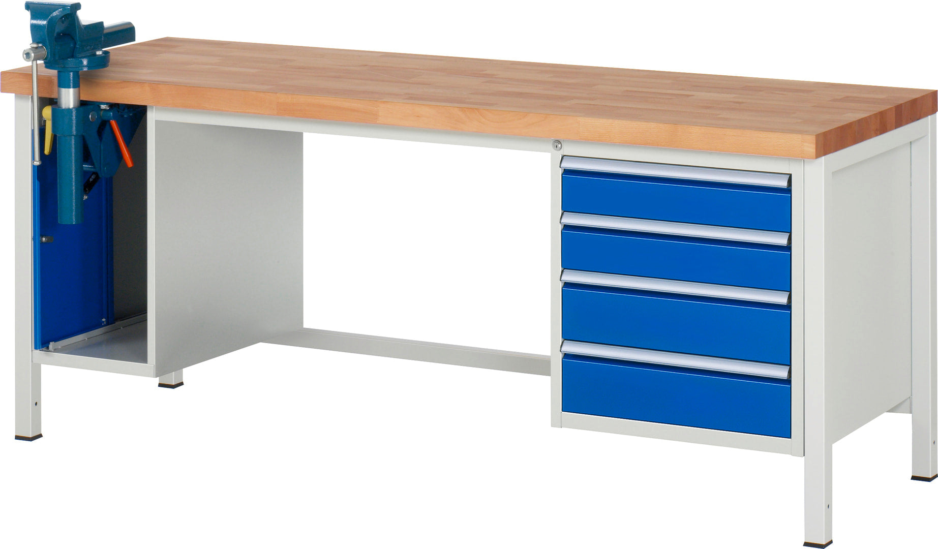 Werkbank mit Schraubstock & 4 Schubladen – 2.000 mm Breite 700 mm Tischtiefe