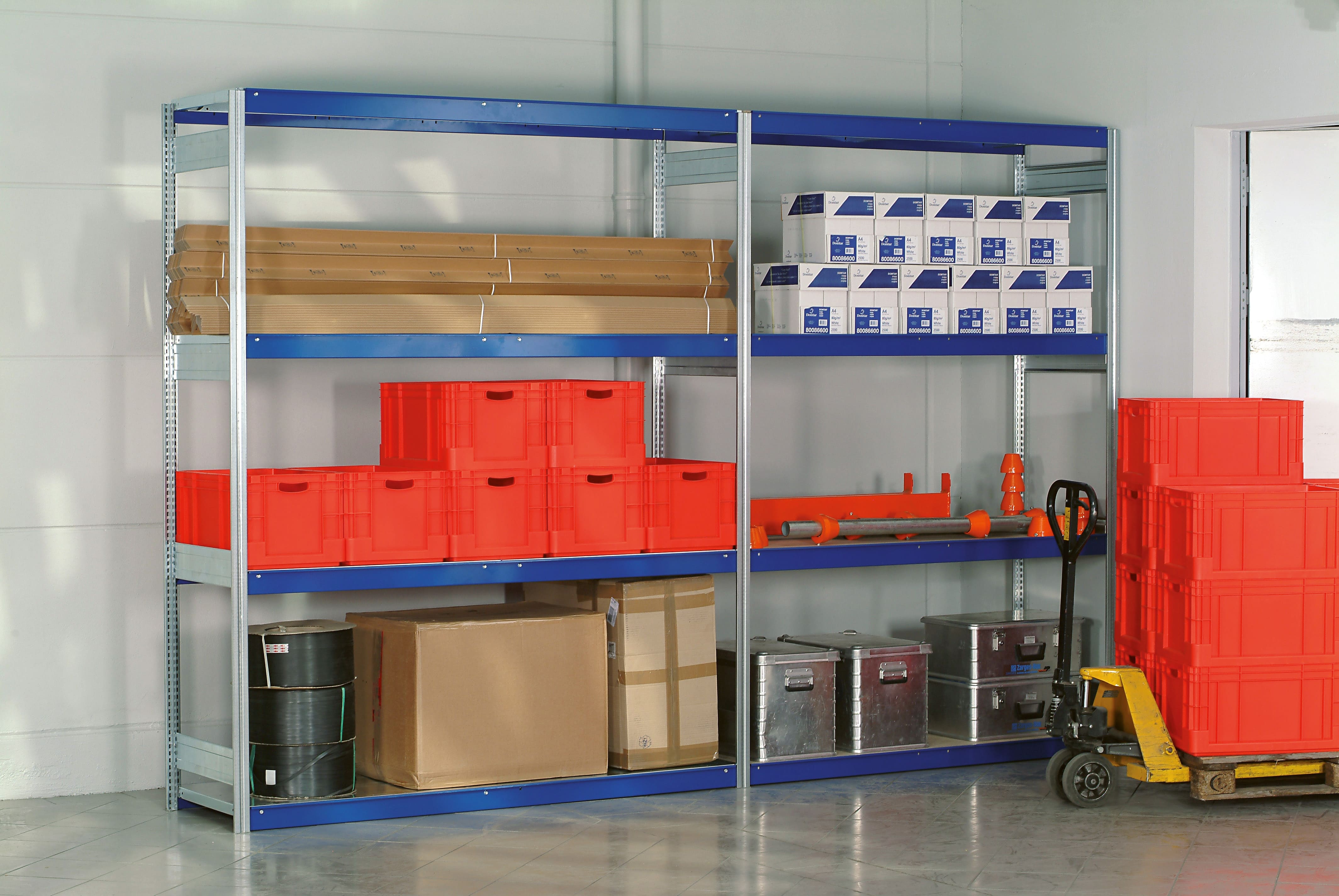 Wide span add-on shelving unit wooden panel 300x257x40 cm shelf load 400 kg bay load 2,500 kg