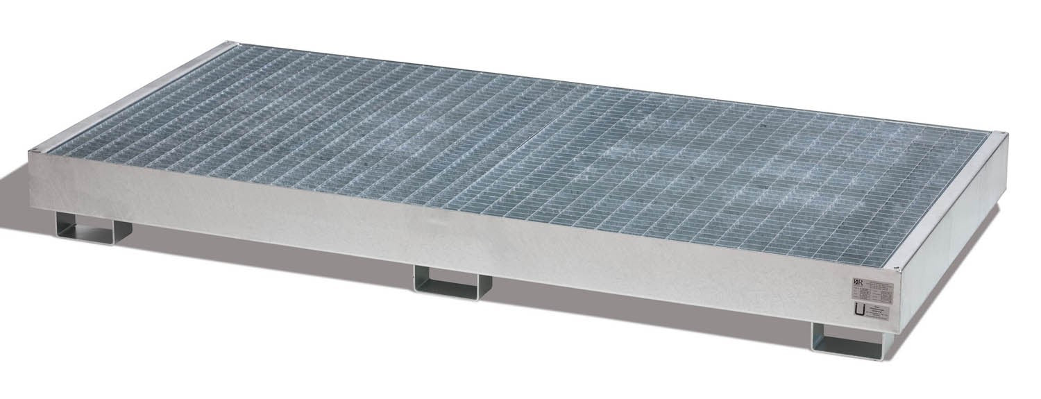 Stahl Auffangwanne für 12x200l Fass feuerverzinkt mit Gitterrost Volumen 600l