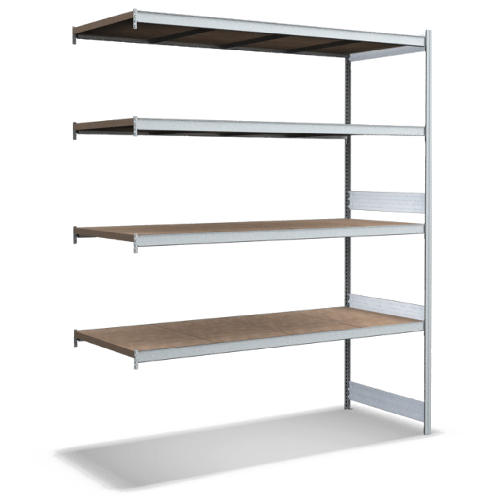 Großfachregale mit Spanplattenböden
glanzverzinkte Ausführung Anbauregal