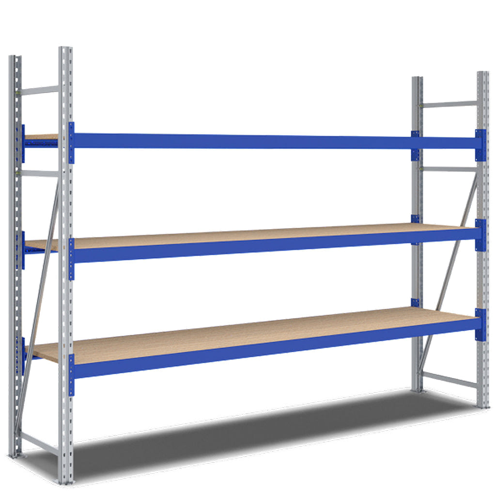 Weitspannregal System Flex von BITO mit Holzböden und 3 Lagerebenen