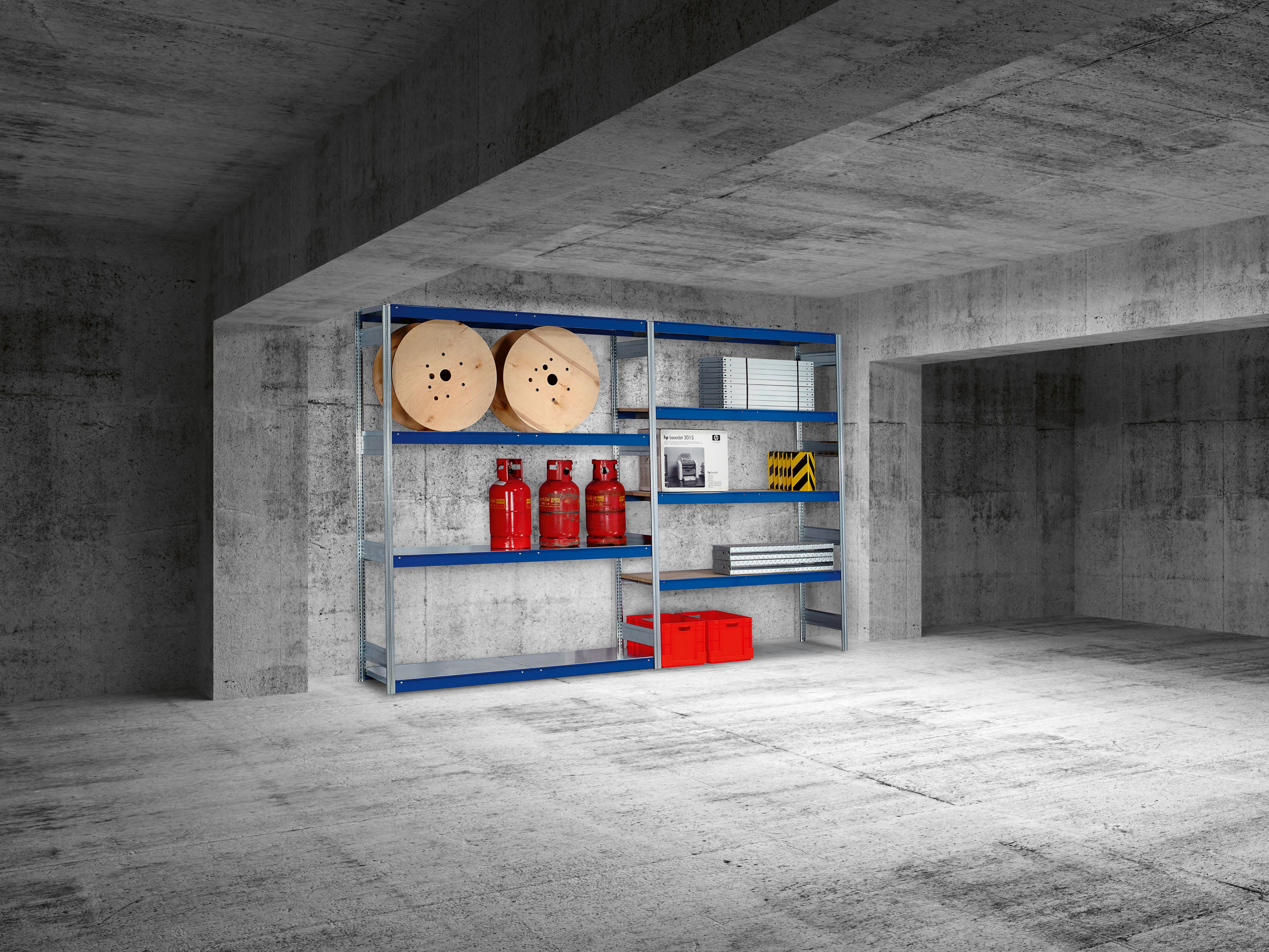 Wide span add-on shelving unit wooden panel 300x257x60 cm shelf load 400 kg bay load 2,500 kg