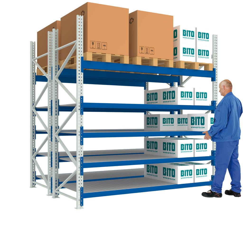 Komplette Fachebenen mit verzinkten Stahleinlegesegmenten, auf Stufentraversen