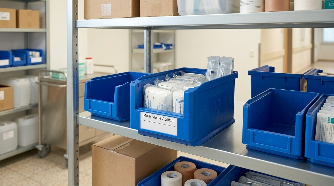Sichtlagerkästen zur Einlagerung von Zubehör im Krankenhaus