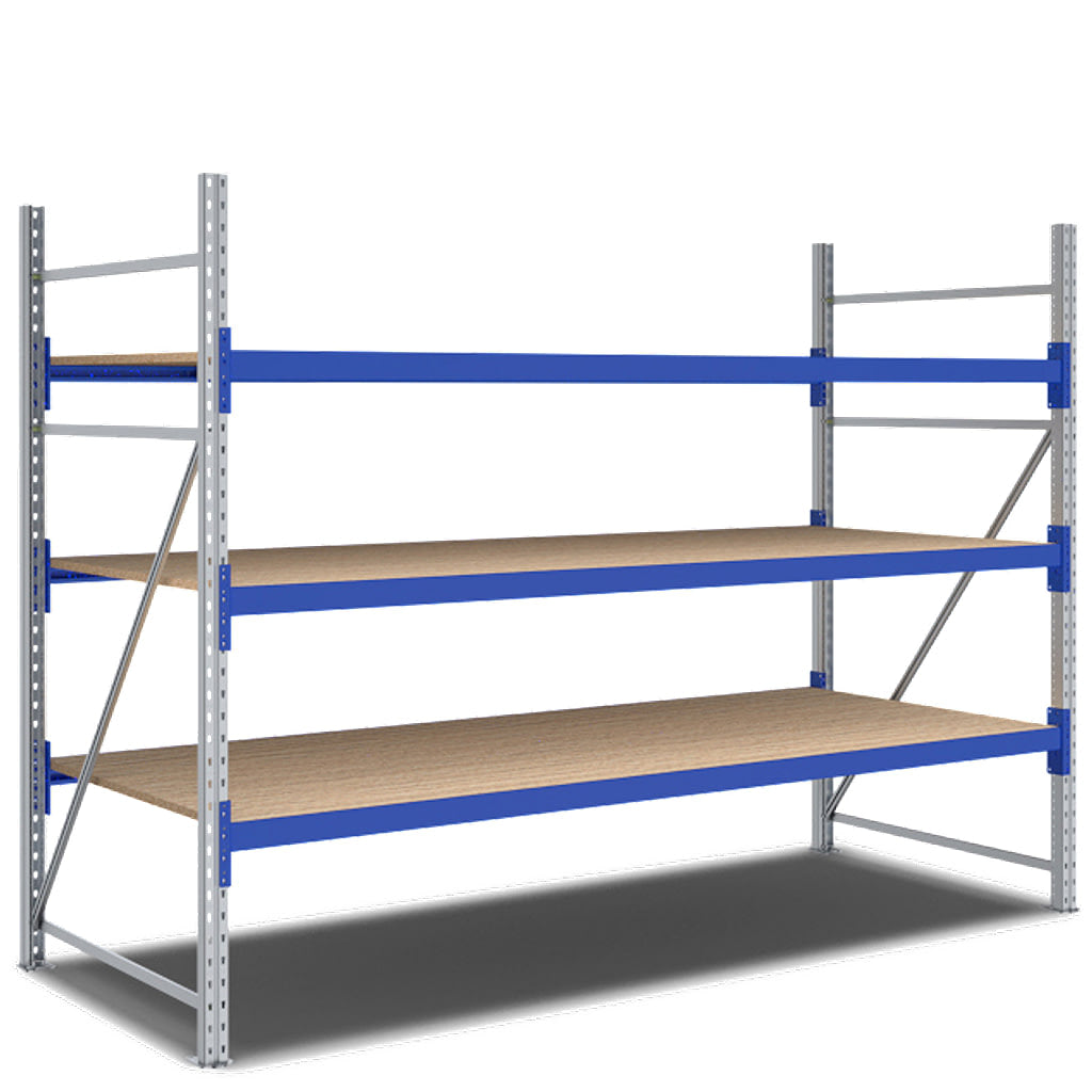 Weitspannregal System Flex von BITO mit Holzböden und 3 Lagerebenen