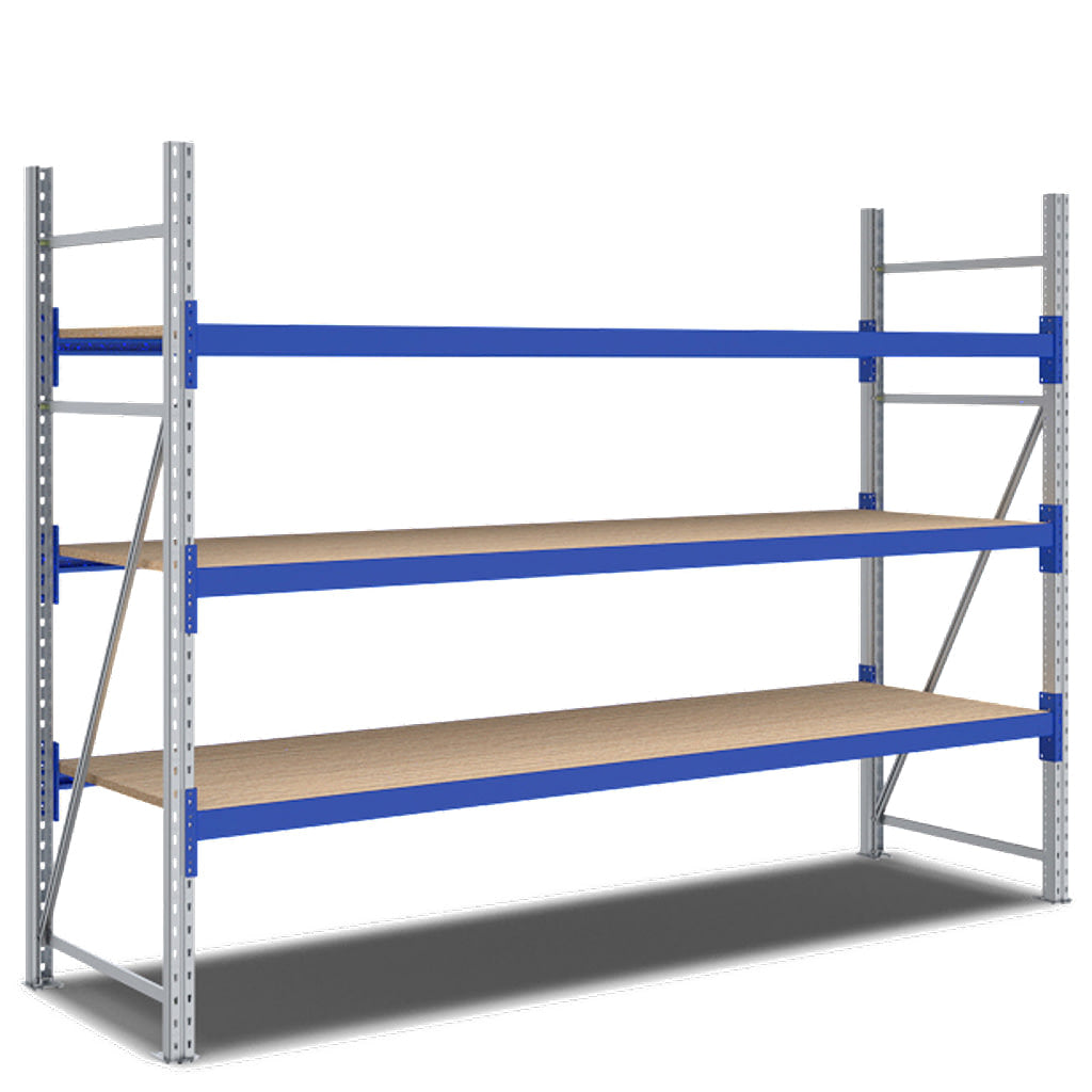 Weitspannregal System Flex von BITO mit Holzböden und 3 Lagerebenen
