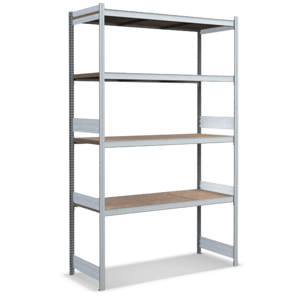 Großfachregale mit Spanplattenböden
Grundregal glanzverzinkte Ausführung