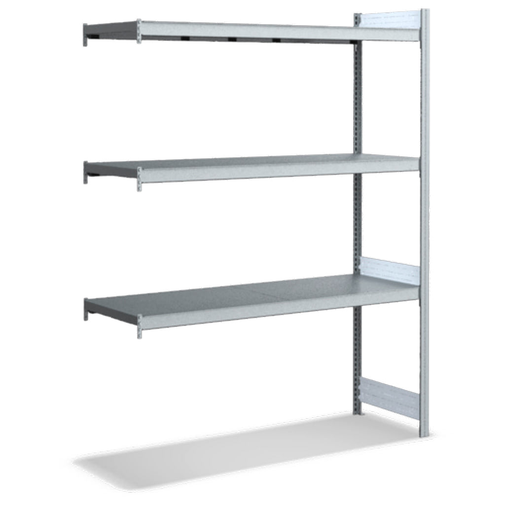 Großfachregale mit Stahlböden Anbauregal glanzverzinkte Ausführung